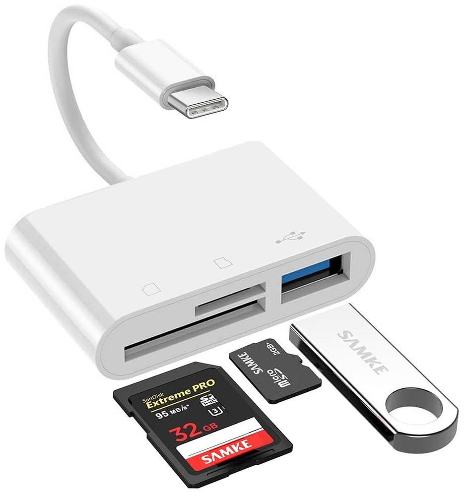 USB C SD/TF Card Reader Type-C Camera Adapter - 3 C, 3 Port (SD+TF+USB)