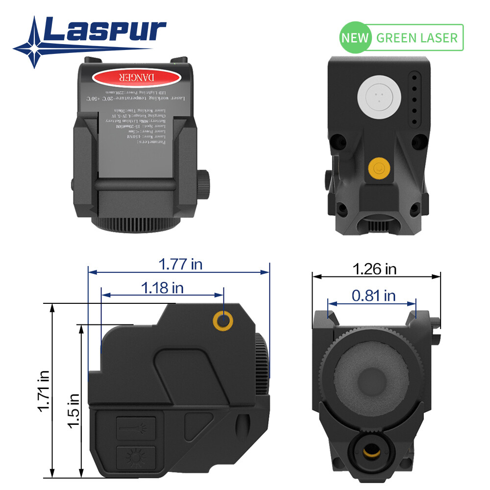 Laspur Compact Green Laser Sight Flashlight Light Combo Rechargeable Battery