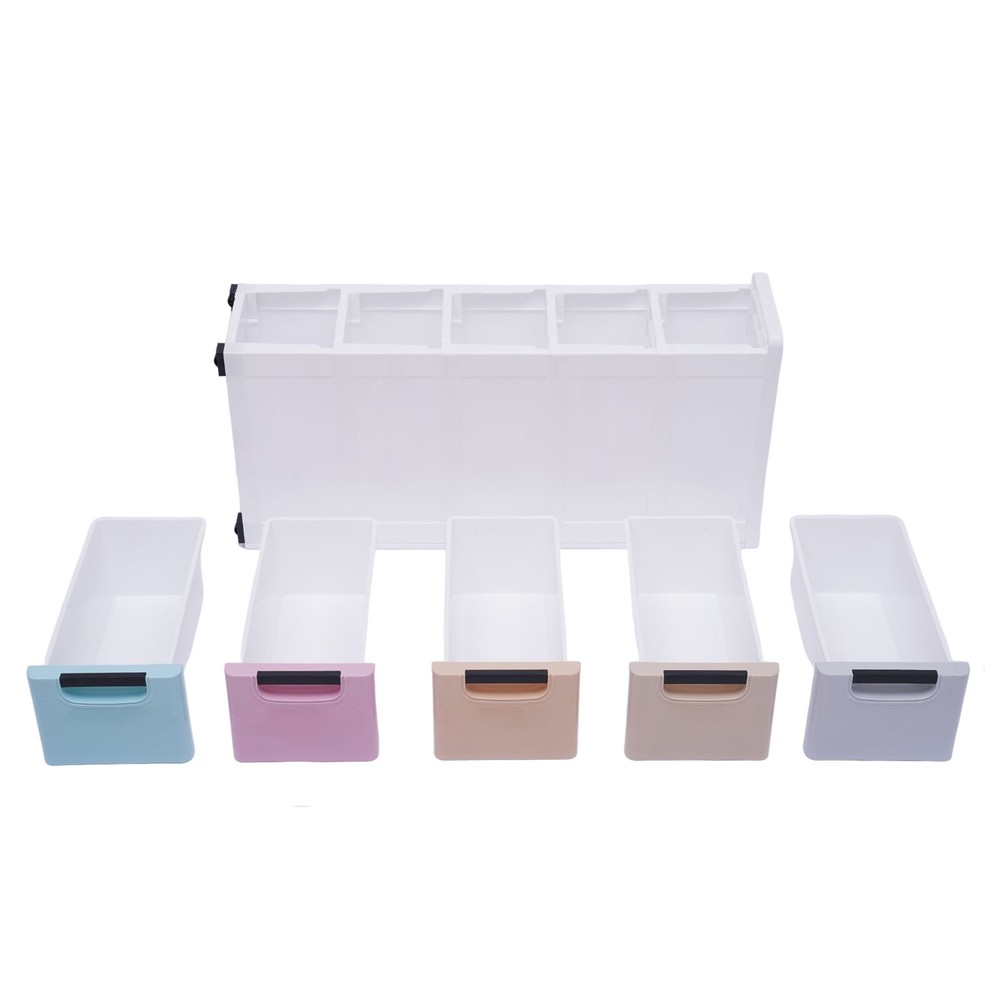Plastic Stackable Storage Box Clothes Organizer Cabinet Tower 5 Drawer w/ Wheel