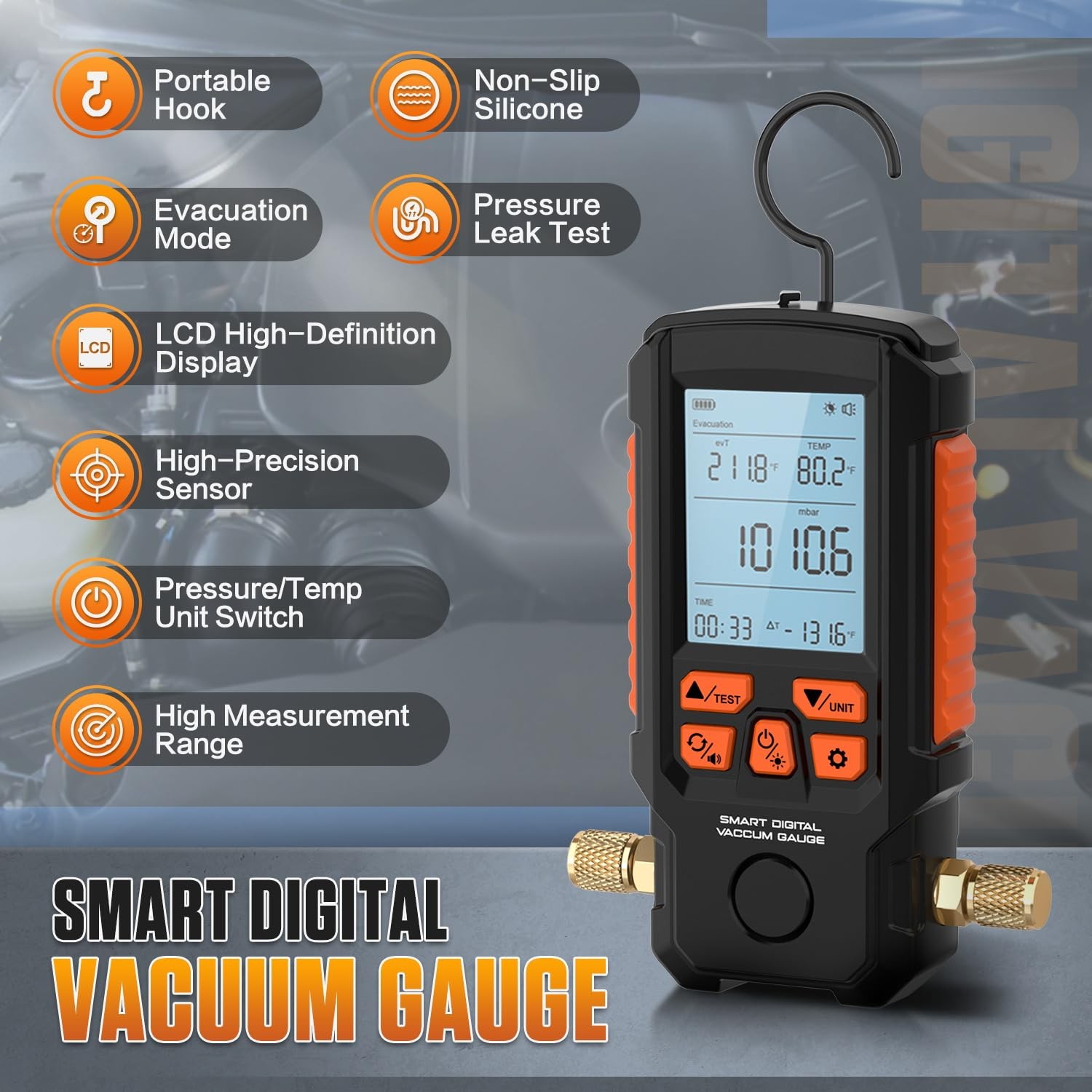 Digital Vacuum Gauge HVAC Vacuum Meter Pressure Leak Tester 0-2000 mbar Range
