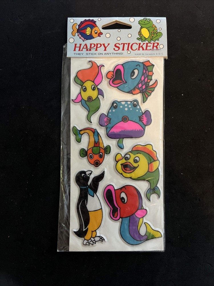 NEW Vintage 80’s Puffy Happy Sticker Sheet - FISH -