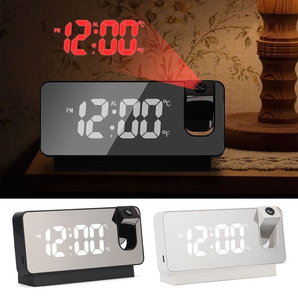 LED Digital Projector Projection Snooze Dual Alarm Clock Timer USB Temperature