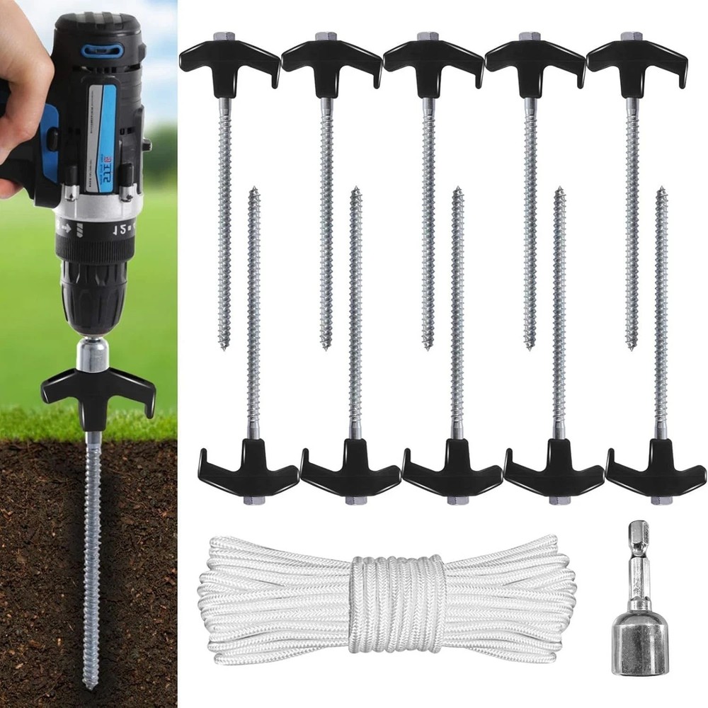Tent Stakes Drillable Tent Stakes Bonus Adapter Tie-Downs Black