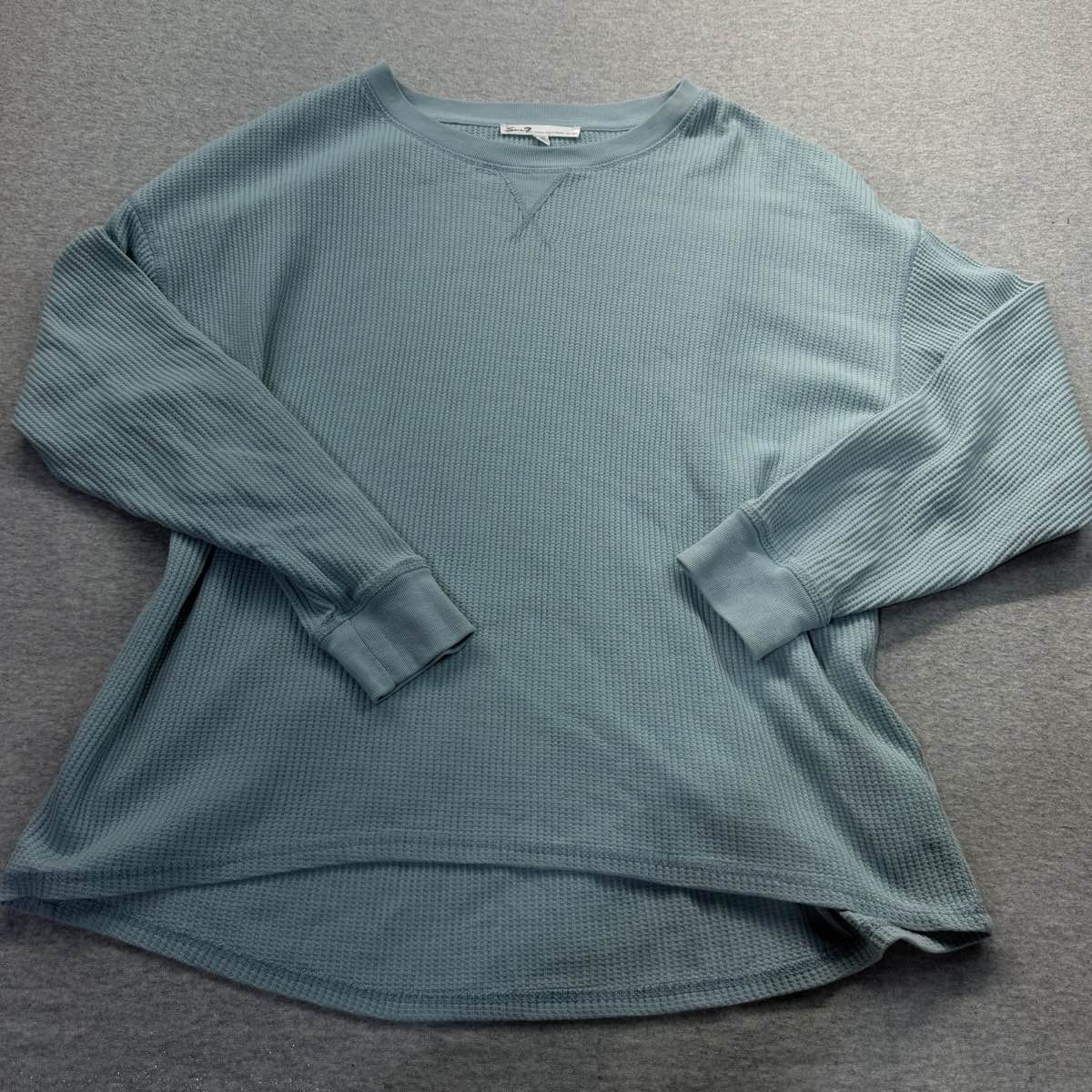 Seven7 Blue Waffle Knit Thermal Long Sleeve Crew Neck Shirt L