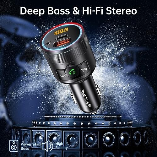 Bluetooth 5.4 FM Transmitter for Car - 38W PD & QC3.0 Dual USB Charger, Hands-Fr