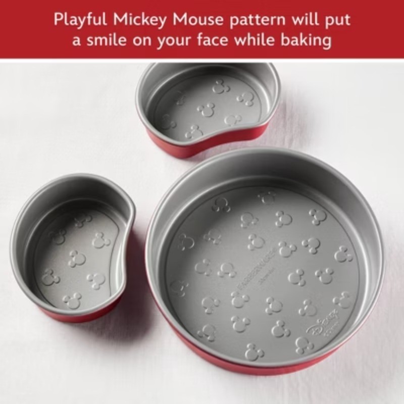 Mickey Mouse Head 3pc Nonstick Bakeware Set Red