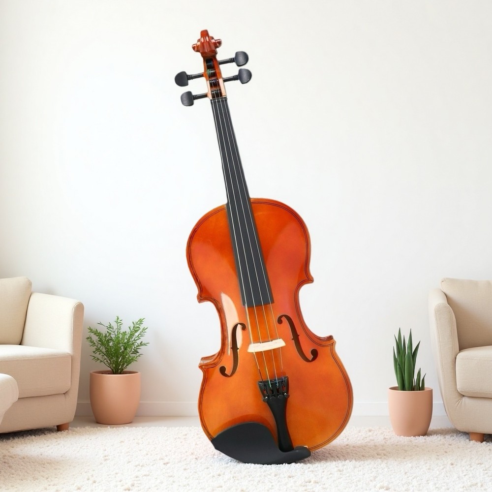 4/4 Full Size Acoustic Beginner Violin Set - Shoulder Rest, Strings, Natural