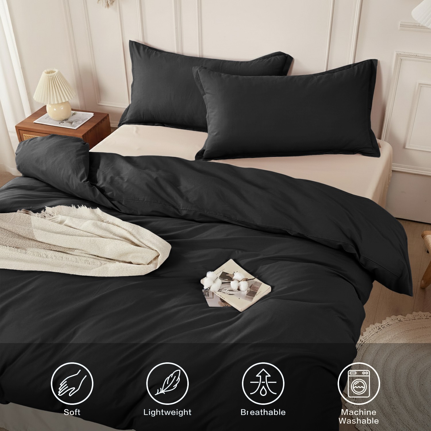 Plain Duvet Quilt Cover With Pillowcase Soft Microfiber Reversible Bedding Set