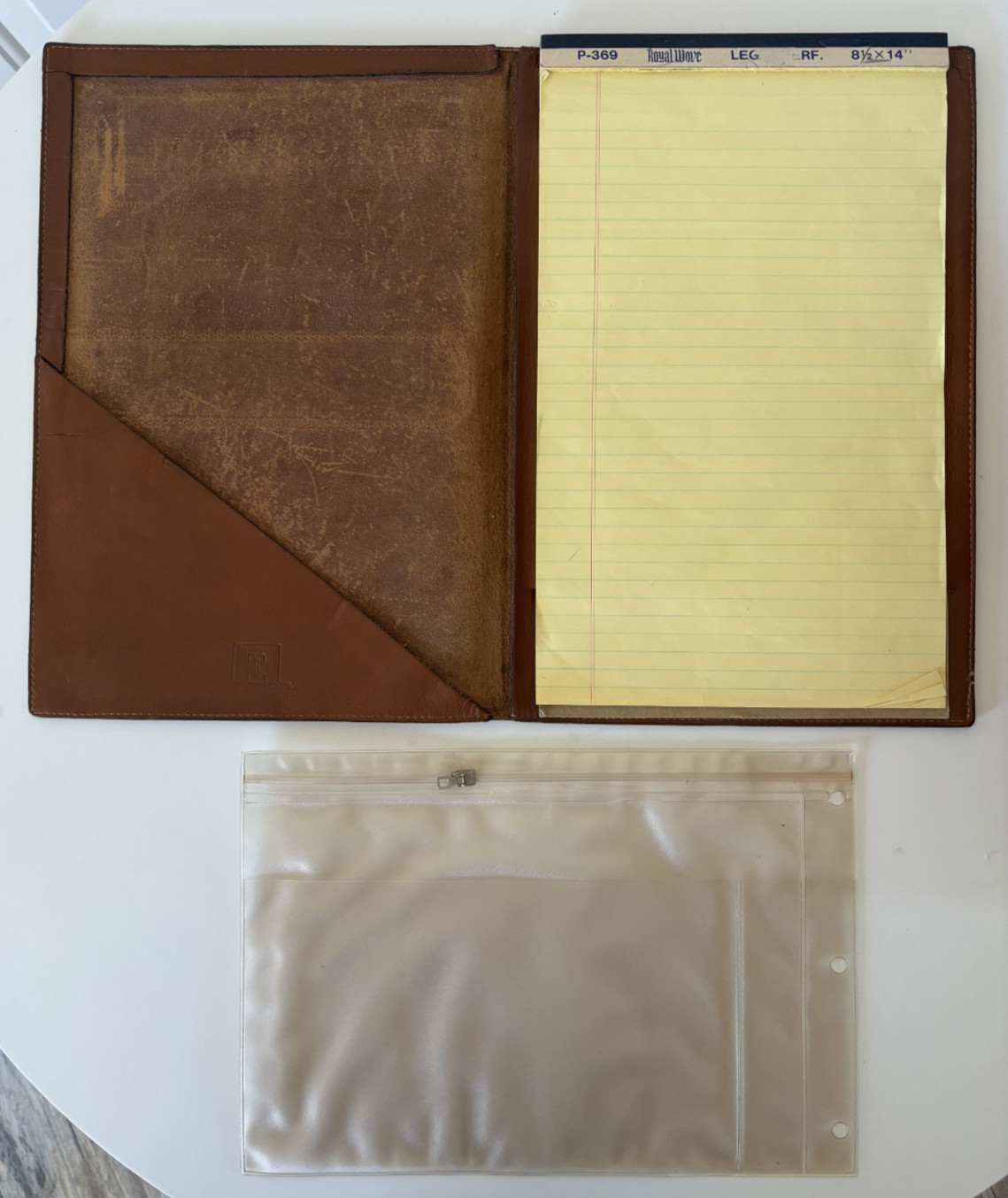 Leather Executive Briefcase w/ Padfolios + Metal Calculator Sleeve Vintage ABC