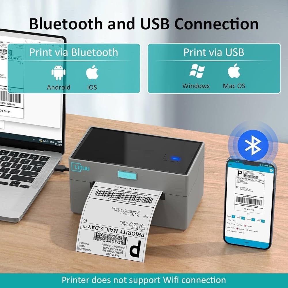 Bluetooth Thermal Shipping Label Printer 4x6 Support iOS iPhone iPad Android……