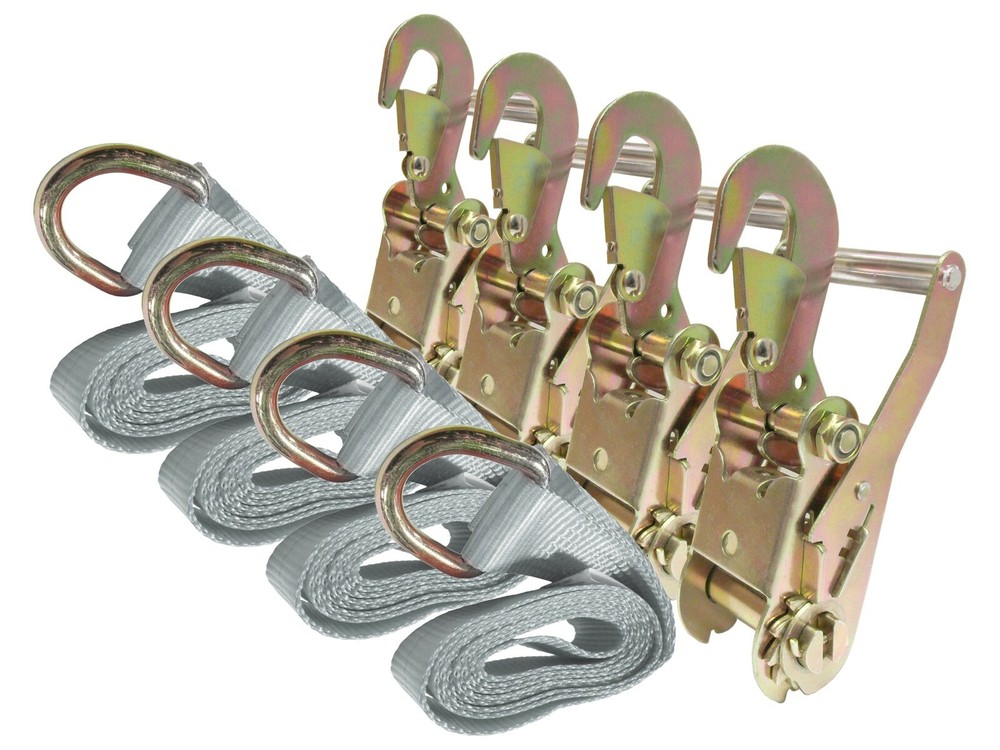 Chevron Tie Down Lasso Strap Snap Hook Ratchet Silver 10 FT Kit (4 Pack)
