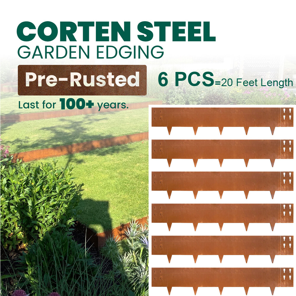8-INCH Corten Steel Edging 6-PACK Garden Lawn Landscape Rusted Metal Border 20FT