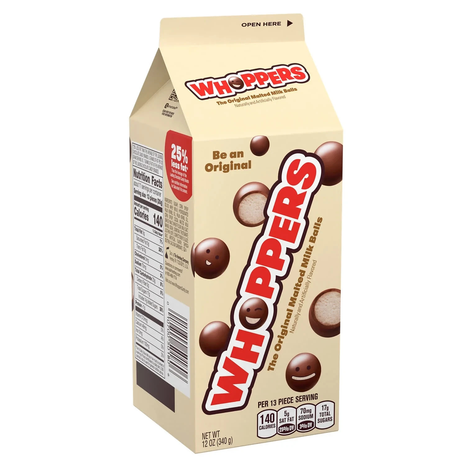 Whoppers Malted Milk Balls Candy, Carton 12 oz