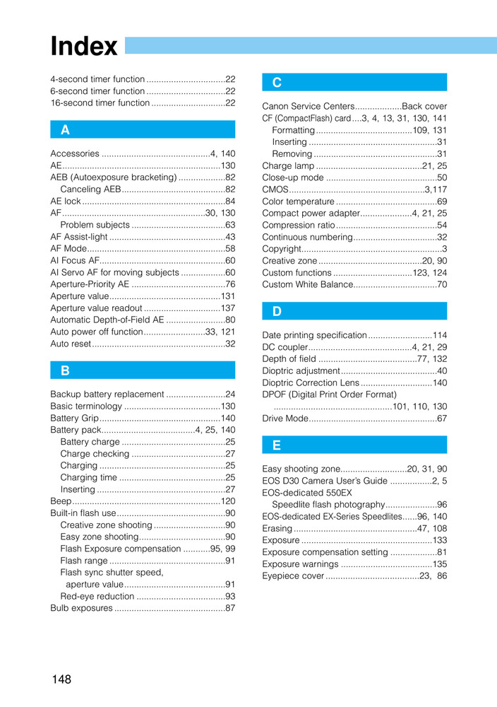Canon EOS D30 — User Guide Manual Documentation — 150 Pages — Half Size 5.5x8.5