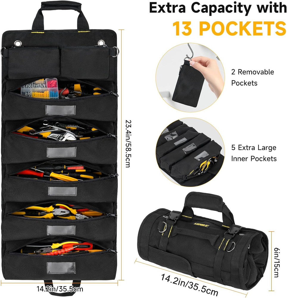 Tool Bag,Large Roll up Tool Bag Organizer,13 Pockets Tool Roll Storage Pouch,Hea