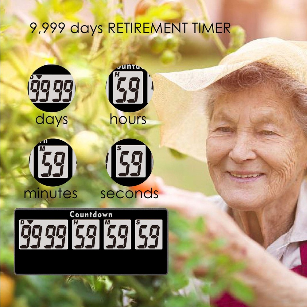 Retirement Countdown Timer - 9,999 Days Digital, Loud Alarms