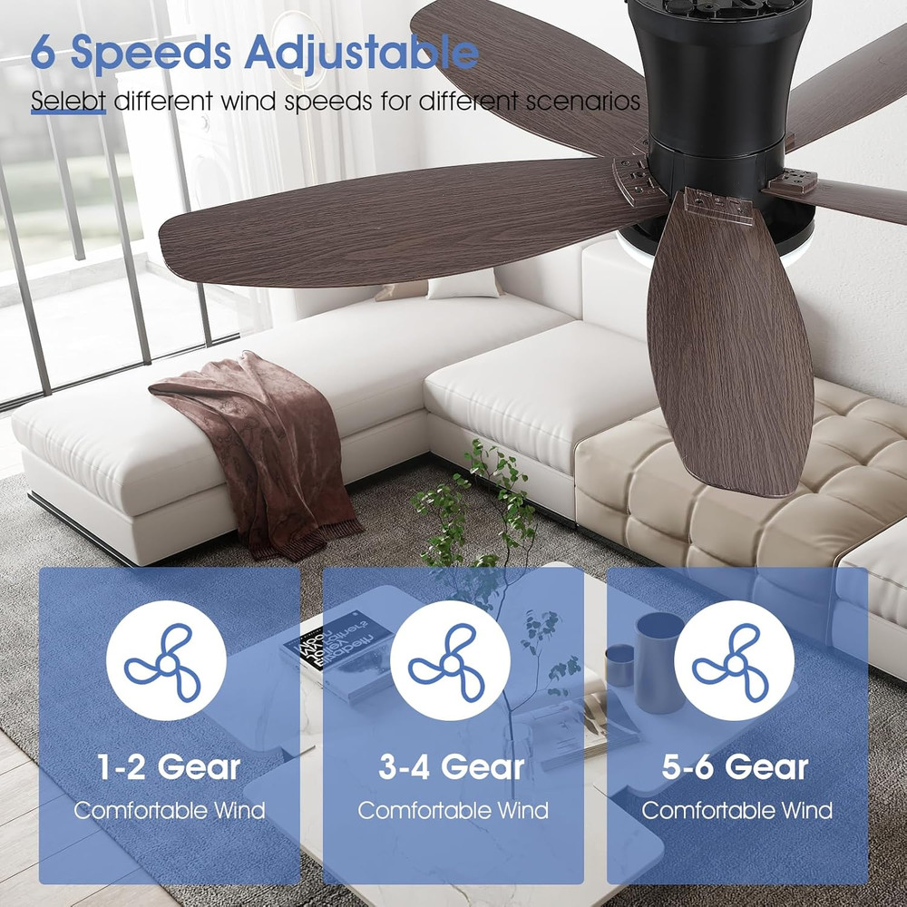 Modern 36" Ceiling Fan with Light & Remote - Low Profile, Dimmable, Brown