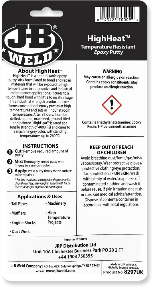 2 oz. High Performance Epoxy Putty - Ideal for High Temperature Applications