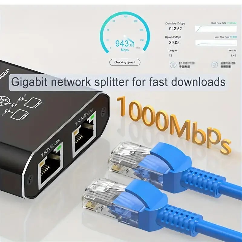 RJ45 Gigabit Ethernet Splitter 1000Mbps LAN Network Internet 1 to 2 Out Adapter
