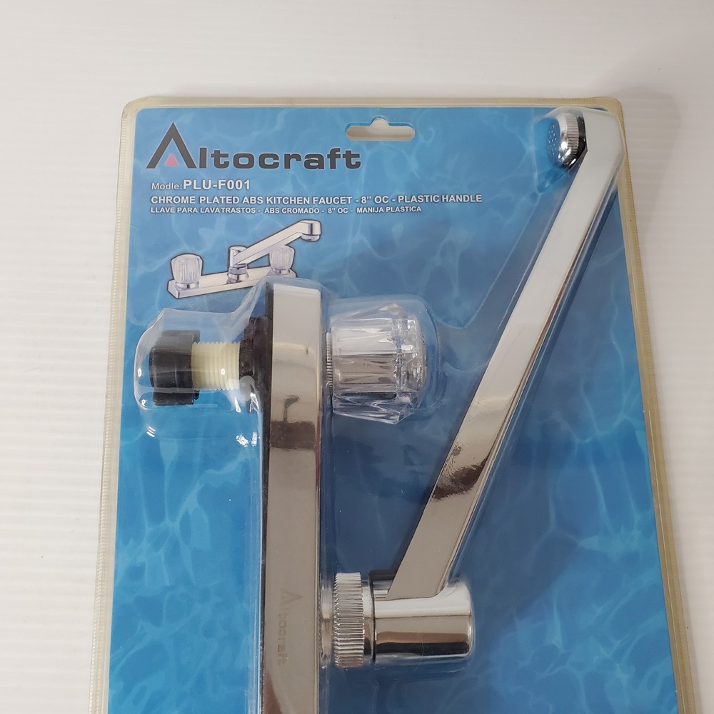 Kitchen Sink Faucet 8" Chrome Plated Clear Plastic Knobs New Altocraft