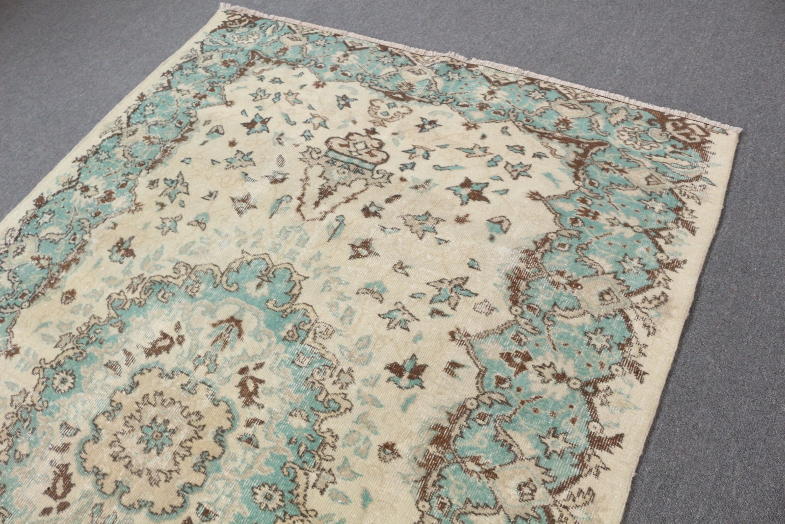 2,5x9,2 ft Runner Vintage Rug, Blue Bordered Turkish Rug