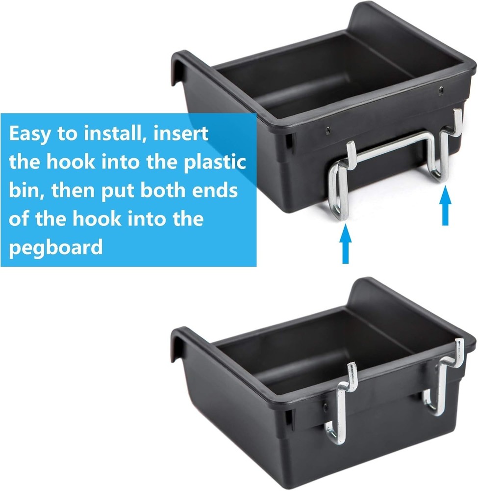 10-Pack Black Pegboard Bins with Metal Hooks & Labels - Durable Storage Solution