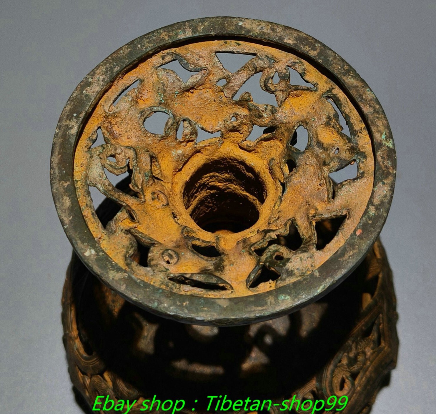 11.4"Old Dynasty Bronze Ware Dragon Hollow out Boshan Incense Burner Censer