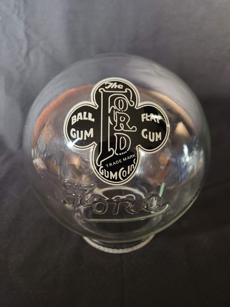 FORD "SCRIPT" EMBOSSED HAND BLOWN GUMBALL GLOBE, WITH DECAL