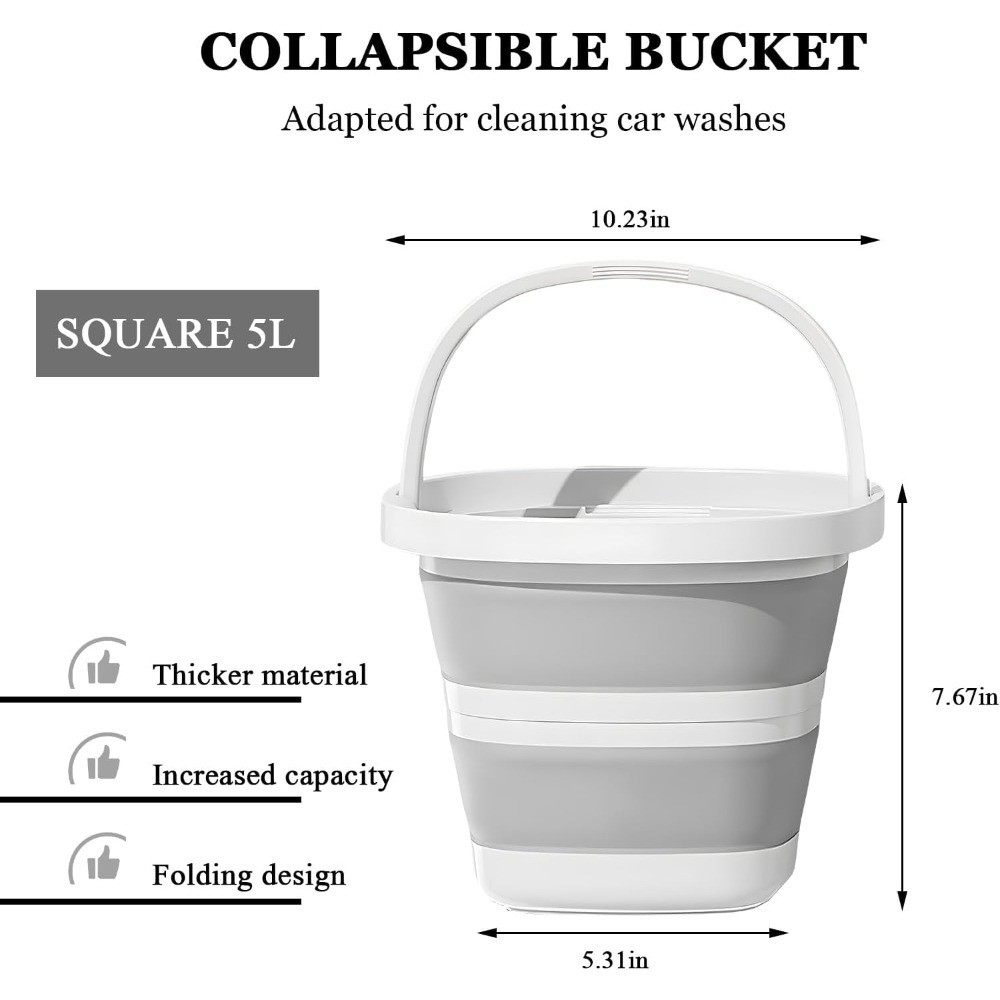 Collapsible Bucket Foldable Square Tub 5L 1.3 Gallon Portable Wash Basin