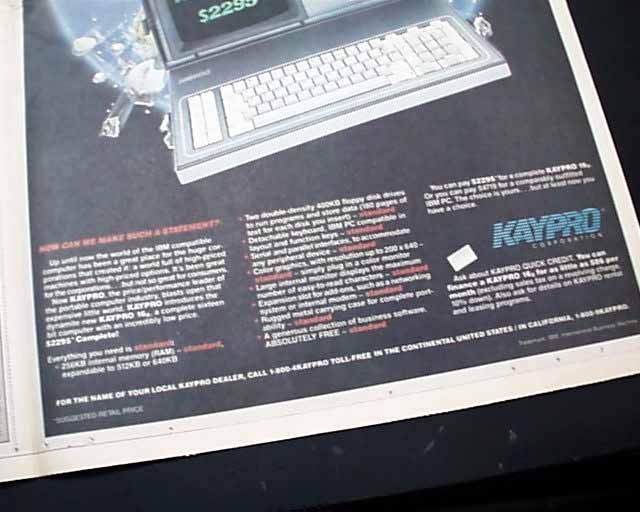 1985 KAYPRO 16-BIT Rugged Luggable IBM PC Compatability Computer Advertisement