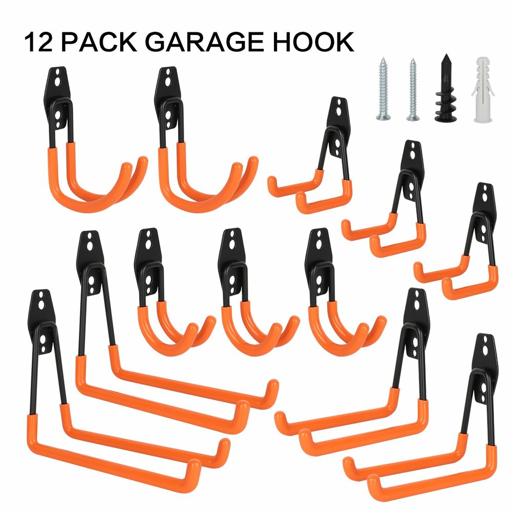 12Pack Garage Tool Organizer Wall Mount Hooks Adjustable Storage Holders Hooks