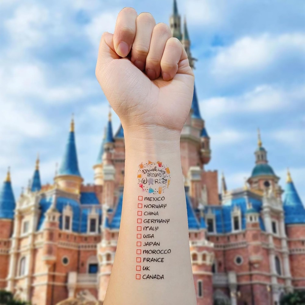 ESLINOP Drink Around The World Epcot Tattoo, Drinking Medium, multicolor