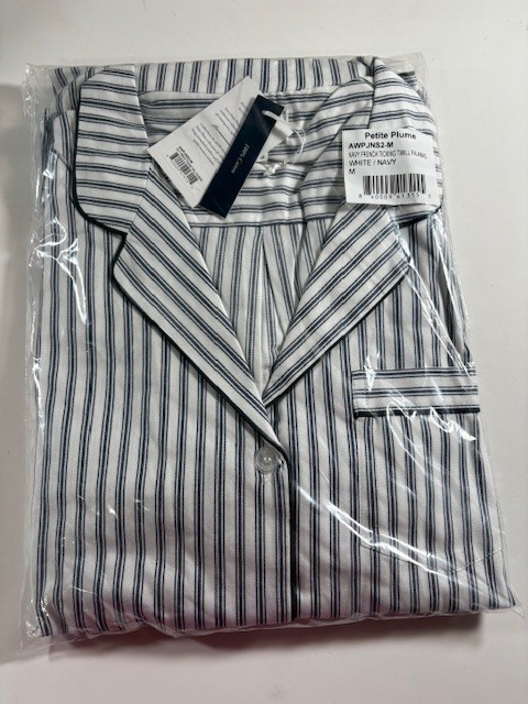 Petite Plume Women's Twill Pajama Set Color: Navy French Ticking MSRP $118 NEW!