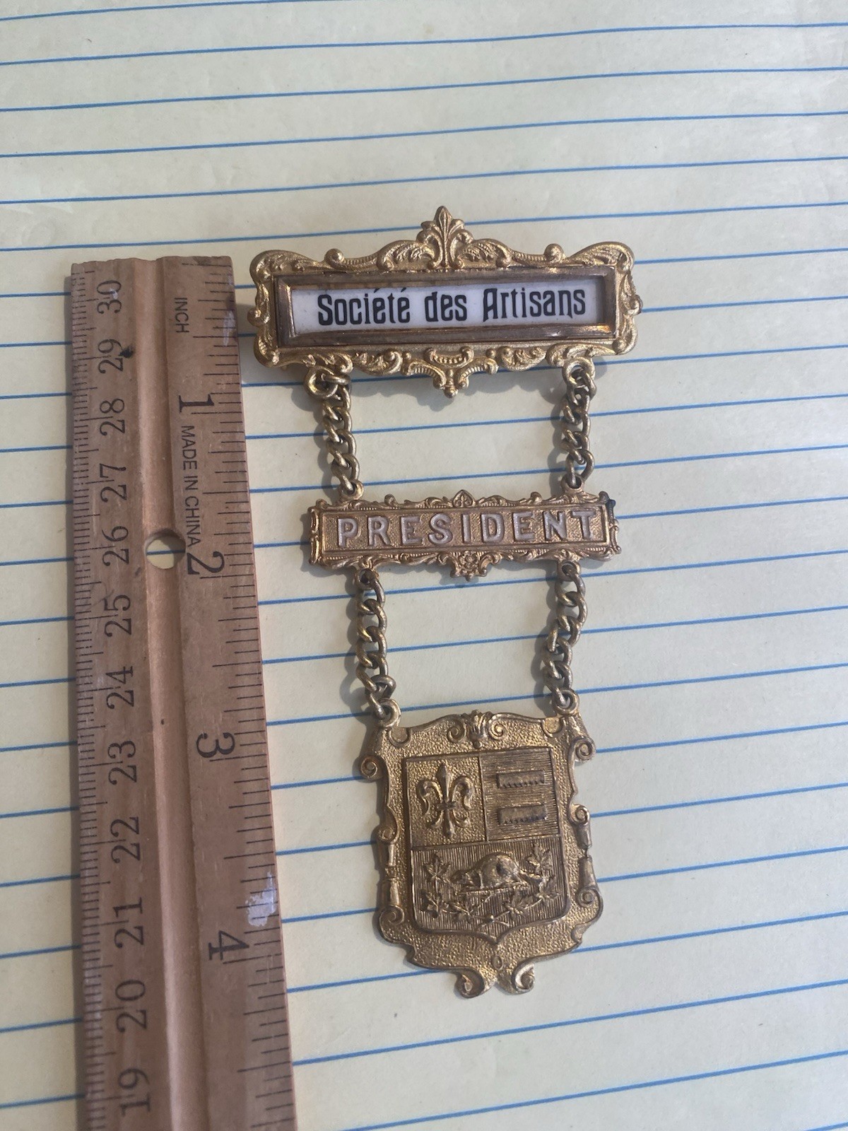 Vintage Societe Des Artisans  "PRESIDENT" Badge Fraternal Org? France