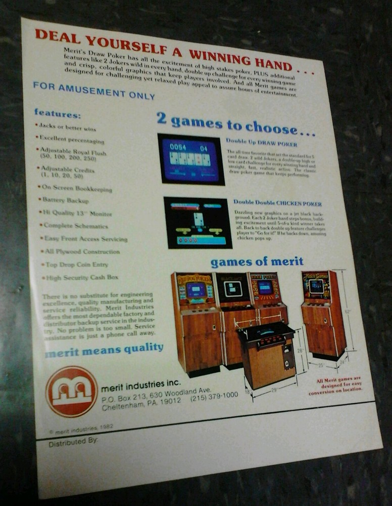 Merit DRAW POKER flyer- good original