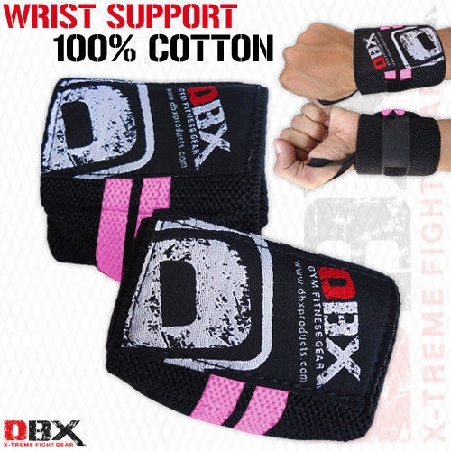 DBX Weight Lifting Wrist Elasticated Wraps Support Cotton Bandage Workout PINK