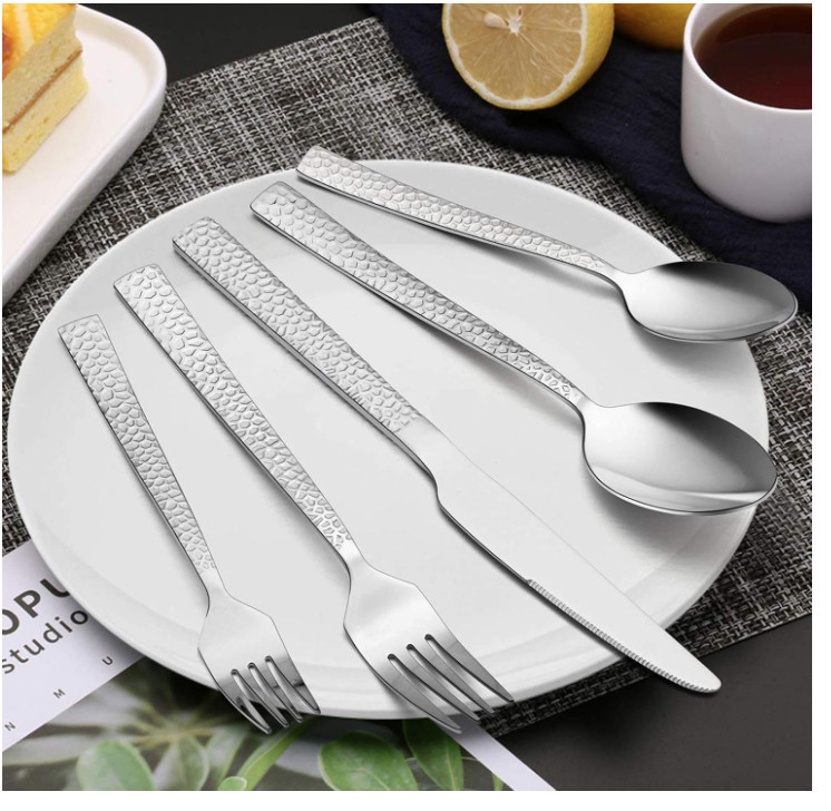 40-Pc Hammered Silverware Set for 8, Stainless Steel Flatware, Dishwasher Safe