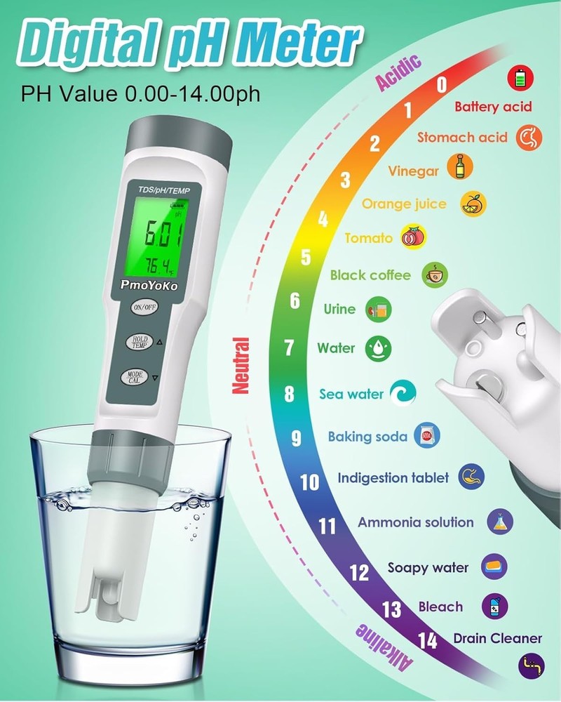 Multi-Functional Water Tester with Auto-Activated Backlight for Ease of Use