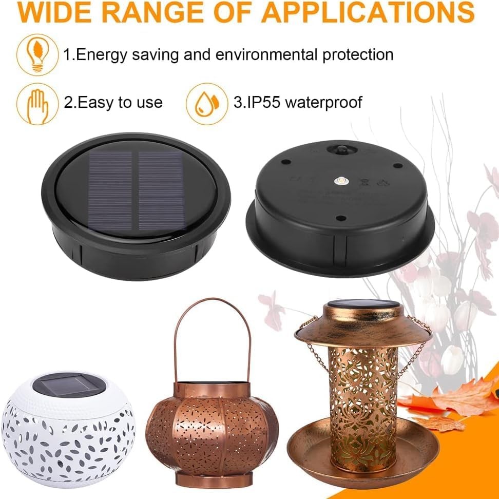 2 PCS Upgraded Solar Light Replacement Top for Outdoor Hanging Black