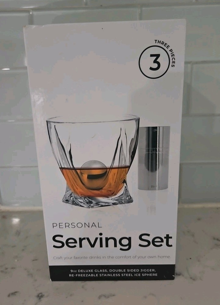 Whiskey 3 Pcs Gift Set Glass Jigger Ice Ball NEW