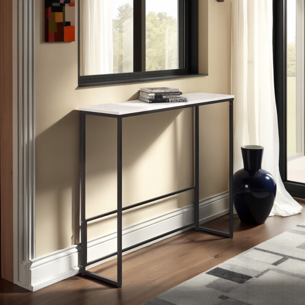 Sleek Console Table W/ Marble Stone Top Compact Entryway Table