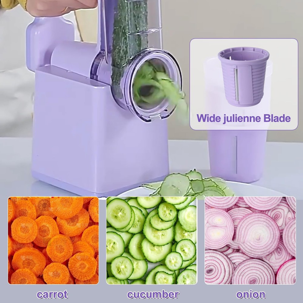 Kitchen Rotary Vegetable Chopper 3 Blade Cheese Shredder& 3 Interchangeable D...