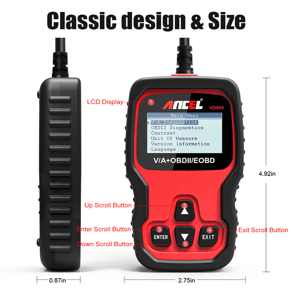Ancel VD500 Car OBD2 Code Reader All System EPB ABS Oil Diagnostic Scanner Tool