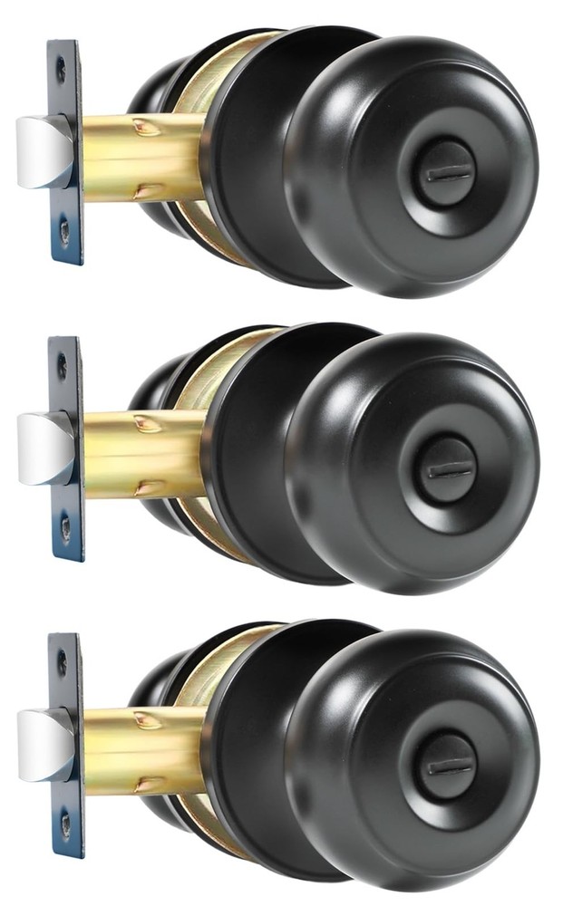 KAMOTA Privacy Door Knobs, 3 Pack Matte Black Heavy-Duty Door Knobs, Interior...