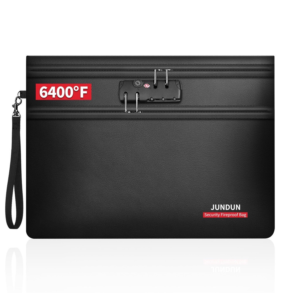 JUNDUN Fireproof Document Bag with Lock (14.2" x 10.2"), 6400℉ Fireproof M