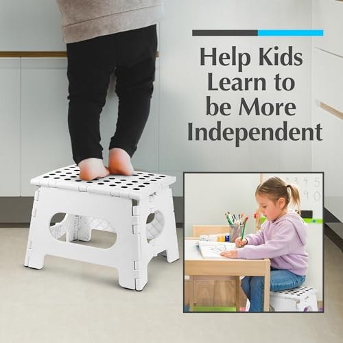 Folding Lightweight Step Stool - Sturdy Enough to Support Adults 9 Inch White
