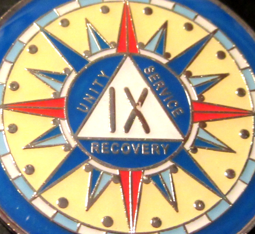 Alcoholics Anonymous medallion year 9 Compass AA Sober Chip token