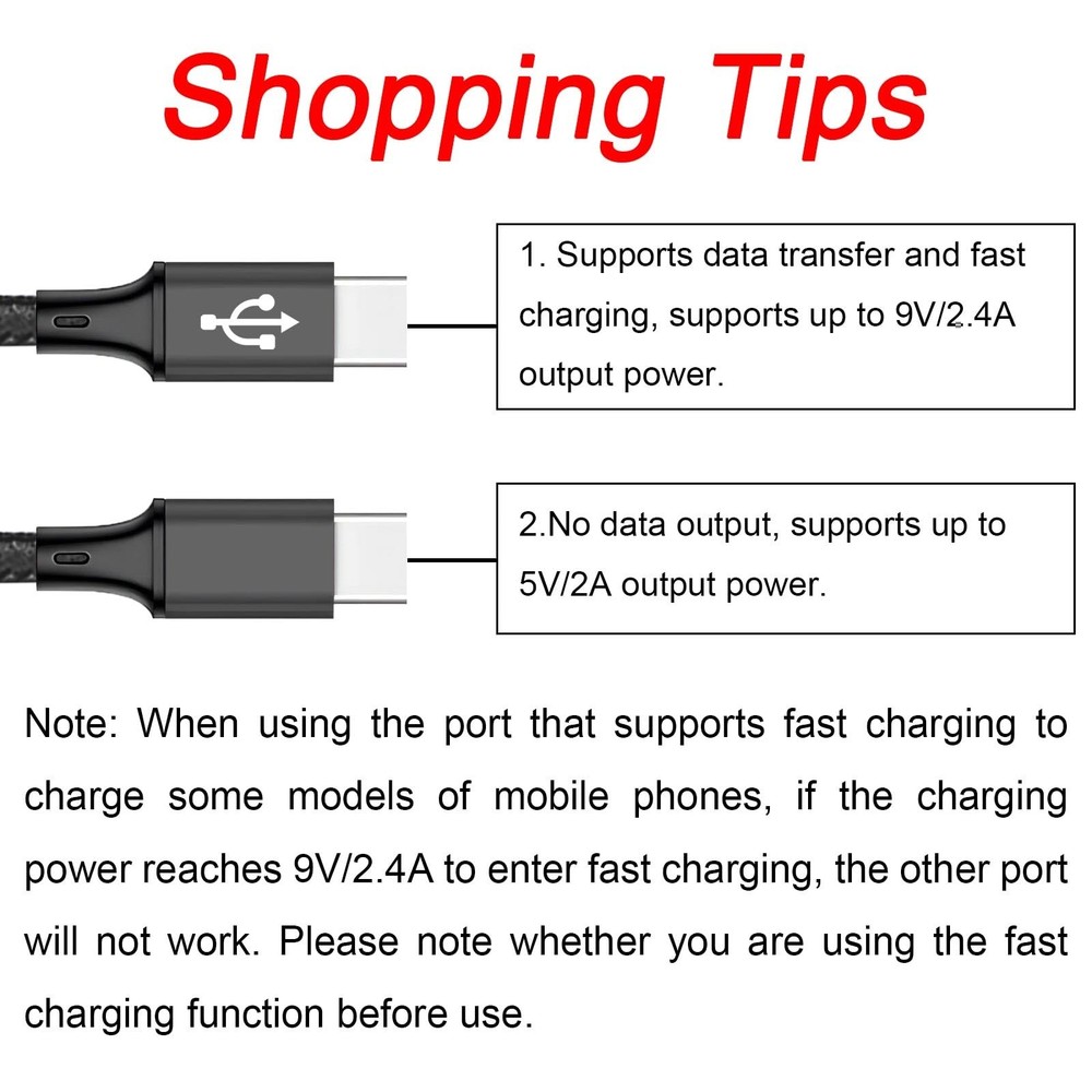 4FT 2Pack Dual USB C Multi Type C Splitter Cable,2 in 1 4FT, Black