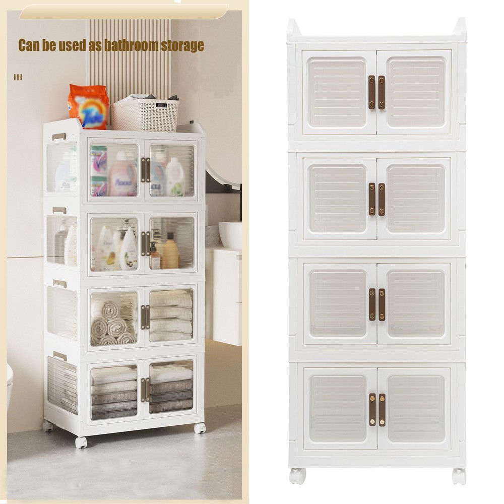 Plastic Collapsible Storage Bins with Lids & Wheels Stackable Closet Organizers