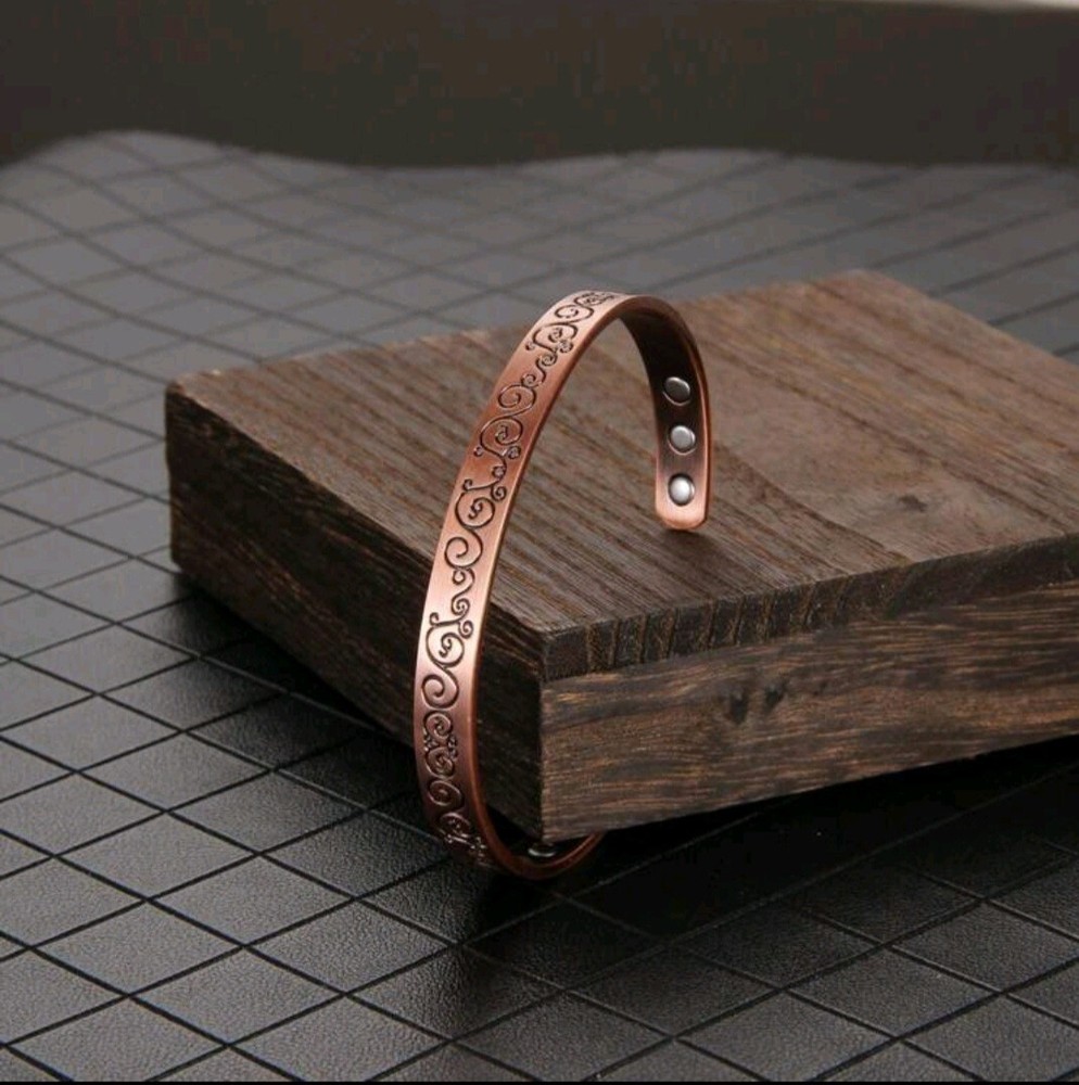 99.99% Pure Copper Vine Pattern Bracelet,Adjustable Magnetic Cuff, Unisex